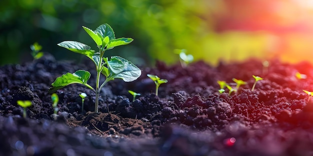 Farmer planting seedling in rich soil under the sun for agriculture Concept Agriculture Farming Planting Seedling Soil