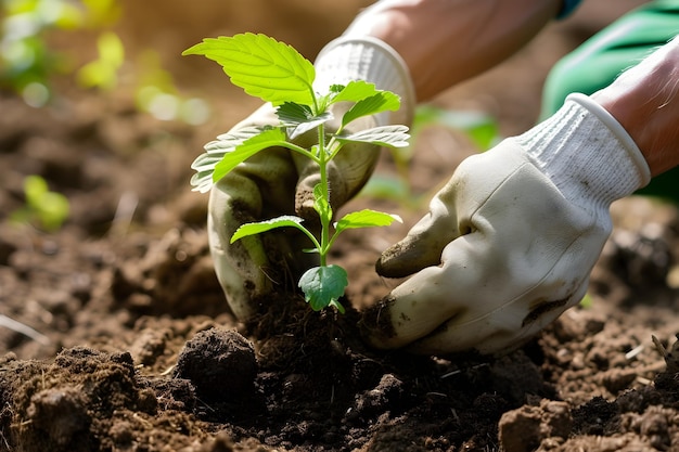 Farmer Planting Seedling with Sustainable Agriculture