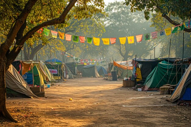 Farmer protest camp an image capturing the setup of a protest camp with tents banners