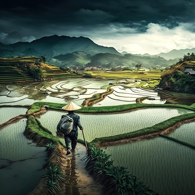 Farmer in a rice field