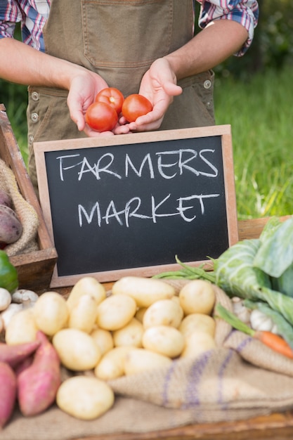 Photo farmer selling organic veg at market