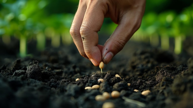 A farmer sowing seeds into fertile soil symbolizing new beginnings