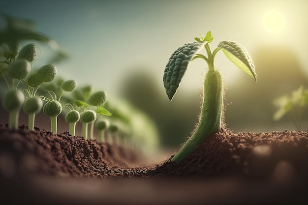 A farmer tends to his cucumber seedlings in the field