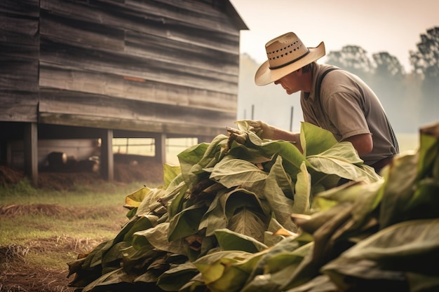 Farmer at tobacco field illustration by generative ai