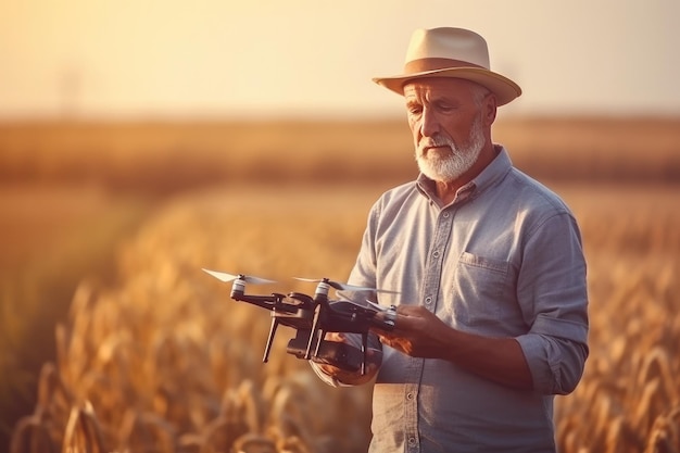 Farmer using modern technologies in agriculture