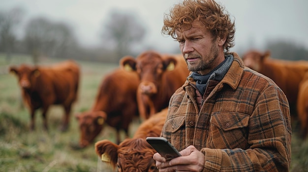 Farmer Using A Smartphone App Monitor Wallpaper