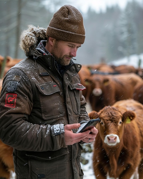 Farmer Using A Smartphone App Remotely Wallpaper