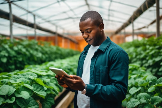 Farmer using a tablet to monitor crop data in realtime