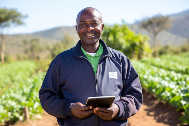 Farmer using a tablet to monitor crop data in realtime