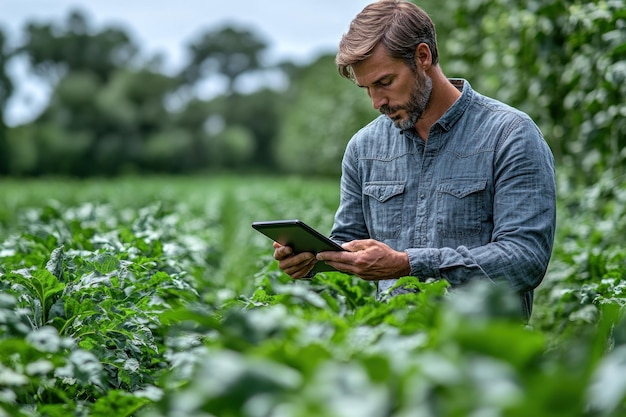 Photo farmer using technology in the field