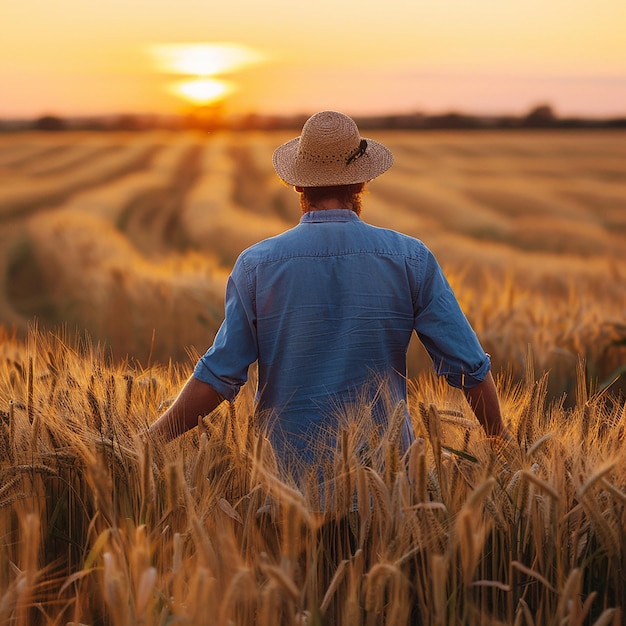 farmer walking through wheat field