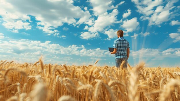 Photo the farmer in wheat field