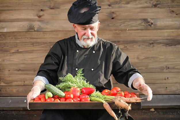 Farmer with a basket of fresh vegetables