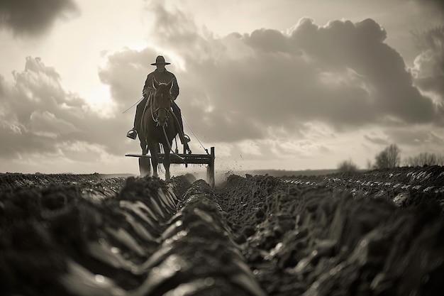 Farmer with HorseDrawn Plow in Fields