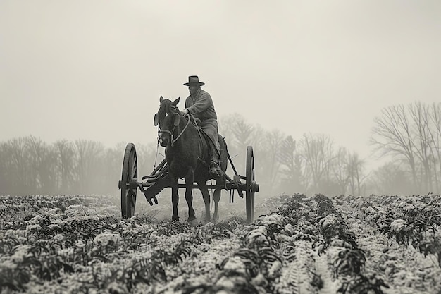 Farmer with HorseDrawn Plow in Fields