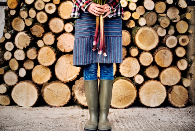 Farmer with timbers background