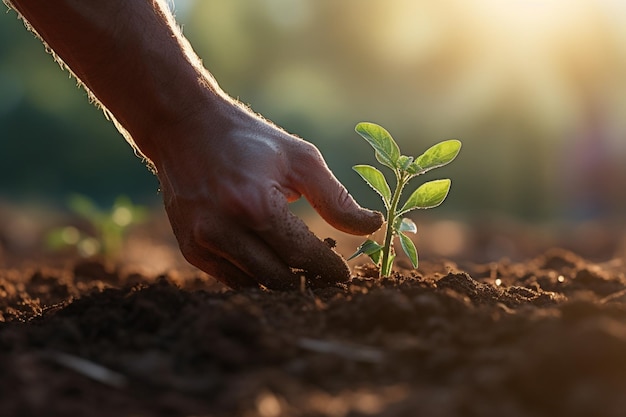 Farmers hand planting new life outdoors