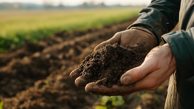 Farmers Hands Holding Soil in a Field