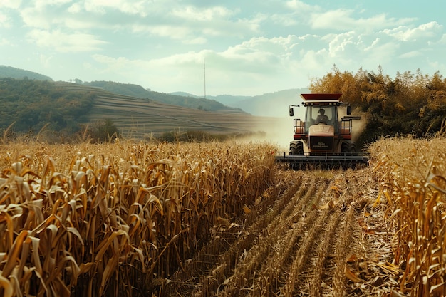 Farmers harvesting crops in golden fields AI generated image