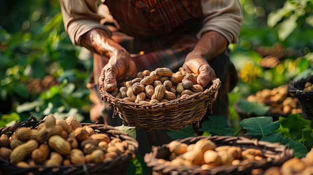 Farmers harvesting peanuts from the fields their hands deftly plucking the ripe pods from the