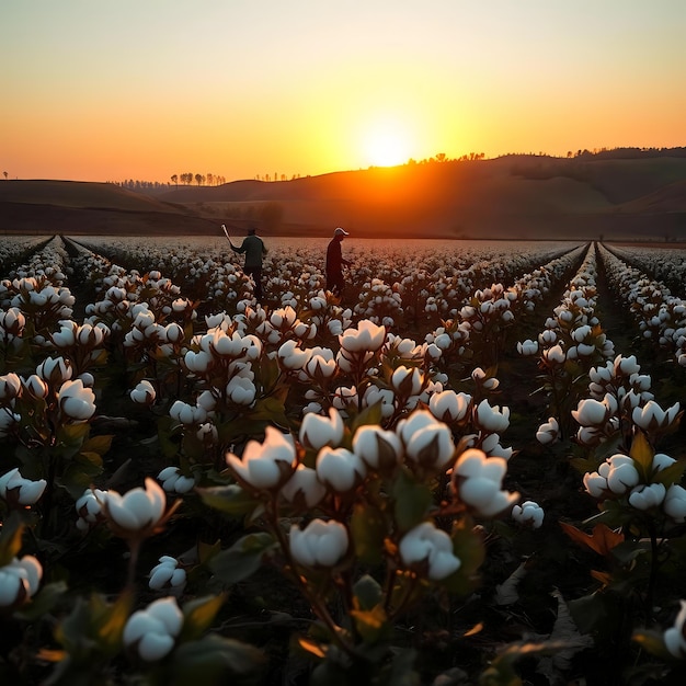 Photo farmers harvesting white cotton crops at full ripeness