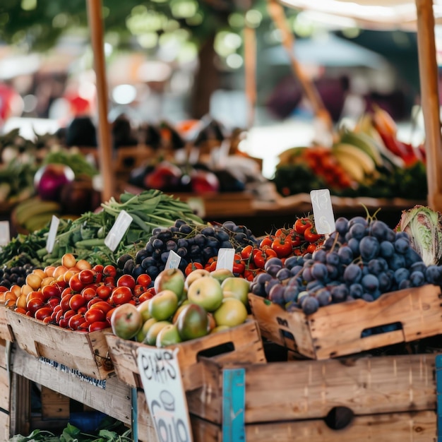 A farmers market stall with fresh produce and artisanal goods Soft morning light busy market aar 64 Job ID 3ac54ec3ed0d4ddfb92ef04da63f9c01