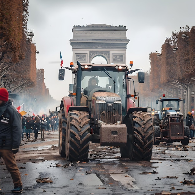 Farmers protest with tractors on the streets of cities in France