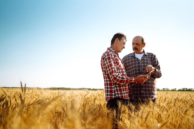 Farmers with tablet in the field Modern agriculture technology Smart farming concept