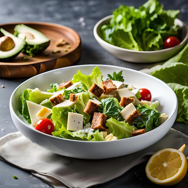 FarmFresh Caesar Salad Components Tumbling onto Plate