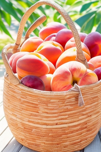 Farmfresh fruits in a wicker basket promoting healthy eating and wellbeing