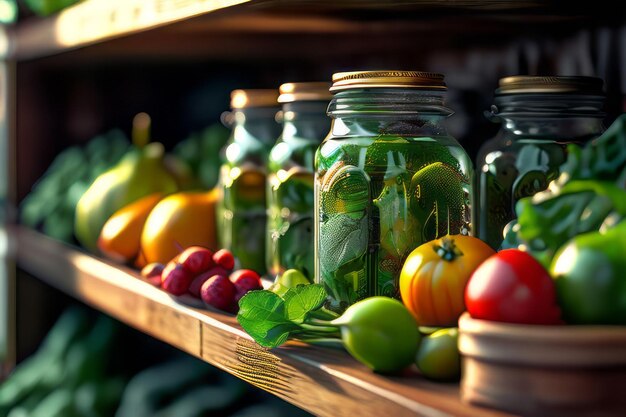 Farmfresh organic bounty and an assortment of jars filled with delights tastefully presented