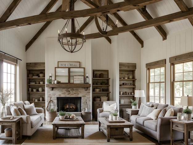 Photo farmhouse and rustic interior design apartment house home