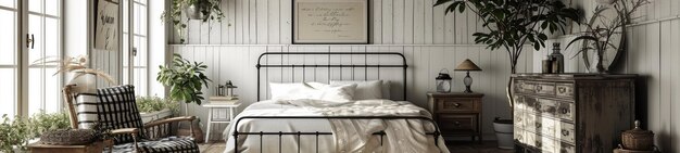 Photo farmhouse style bedroom interior