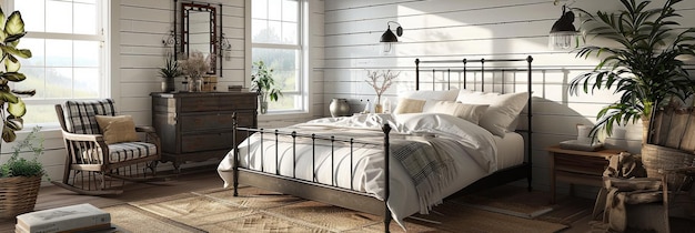 Photo farmhouse style bedroom interior