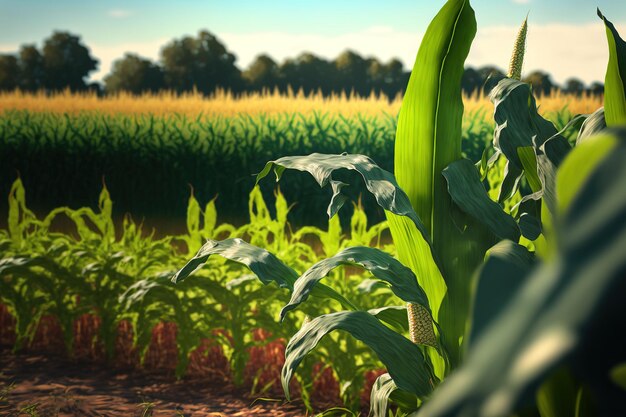 A farms cornfield at close up