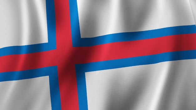 Faroe Island Flag Waving Closeup 3D Rendering With High Quality Image with Fabric Texture