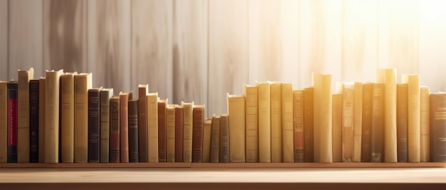 Fascinating background with books neatly arranged on wooden shelves Generative AI