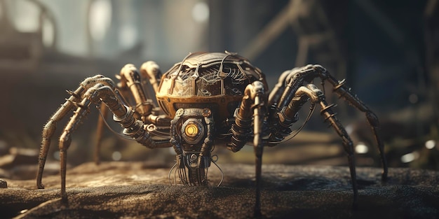 Fascinating macro photography of a steampunkinspired spider in a natural setting Generative AI