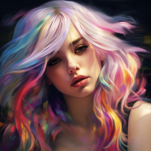 Fashion art portrait of a beautiful girl with pink hair and colorful makeup