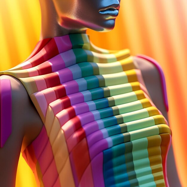 Fashion art portrait of a beautiful woman in colorful dress 3D rendering