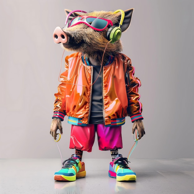 Photo fashion boar in 80s hip hop clothes