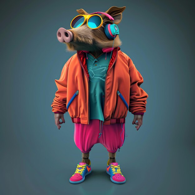 Fashion boar in 80s hip hop clothes