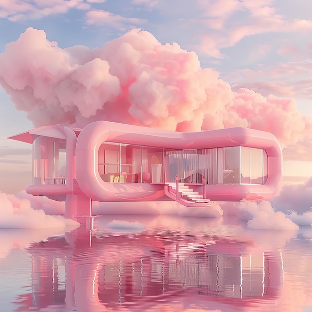 Fashion brand popup shop pink inflatable house floating in the sky Millennium wind y2k Macaron