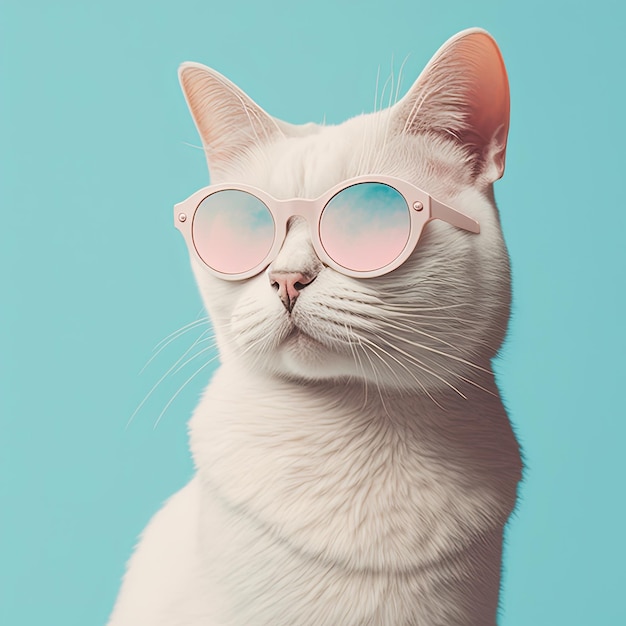 Fashion cat in sunglasses blue background Generative AI