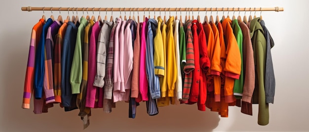 Fashion clothes on clothing rack colorful closet