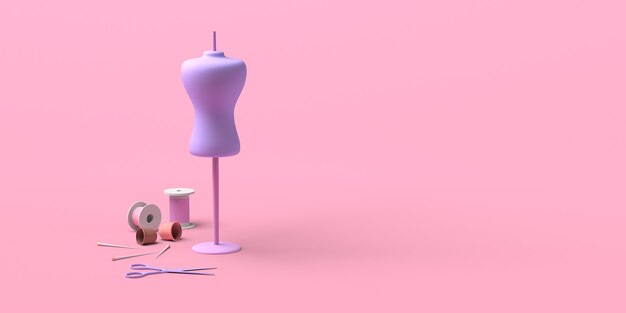 Fashion clothing design with mannequin. Copy space. 3D illustration.