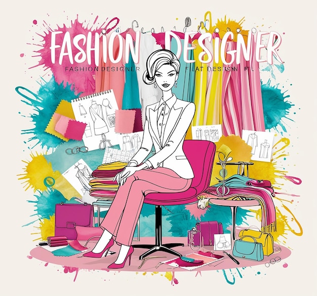 Photo fashion designer flat design illustration