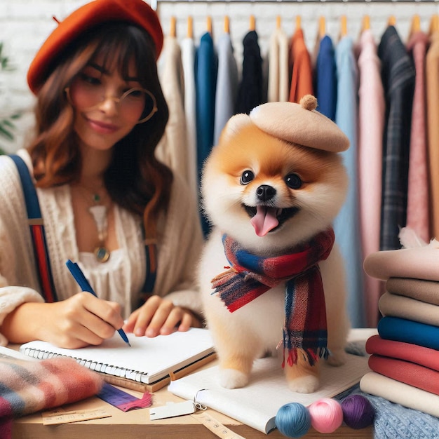 A fashion designer and her cute dog