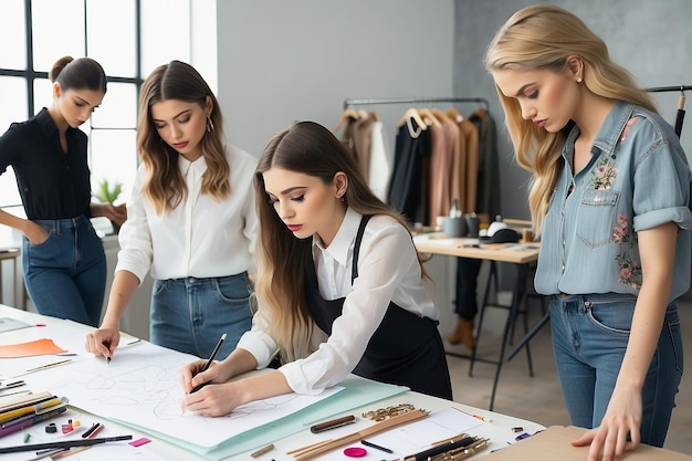 Photo fashion designers working in studio