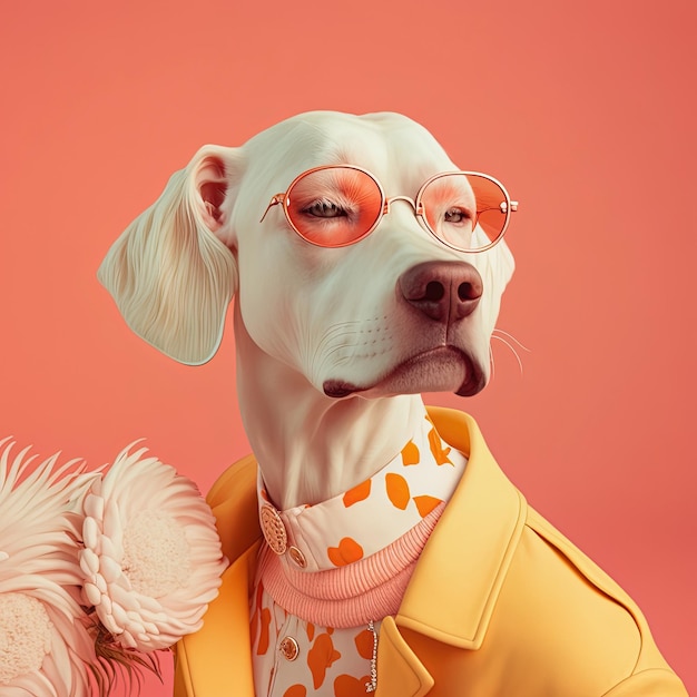 Fashion dog in shirt Orange color monochrome portrait Generative AI